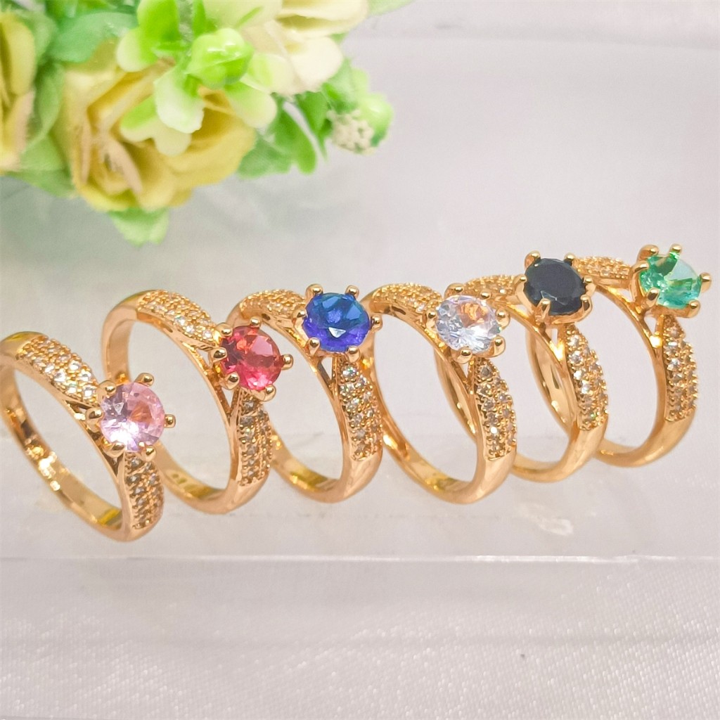 Terbaru Import Jewelry Cincin Korea Wanita Titanium Zirkon Wanita Anti Karat Berlapis Emas 24k Gold 