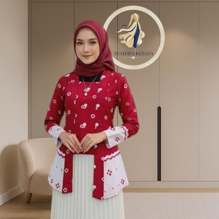 Atasan Kebaya Jumputan Kutu Baru Wanita Model Gadis Kretek Batik Kain Katun Dress Panjang 76cm Ukura