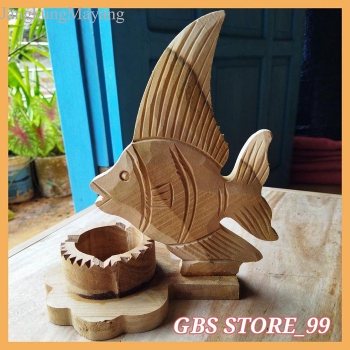 A NEW ASBAK KAYU JATI UKIR MOTIF IKAN - ASBAK KAYU WARNA ALAMI murah