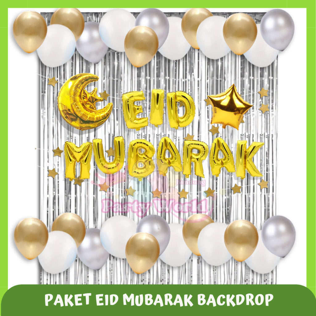 Paket Dekorasi Backdrop Lebaran Idul Fitri  / Backdrop Eid Mubarak Silver Gold