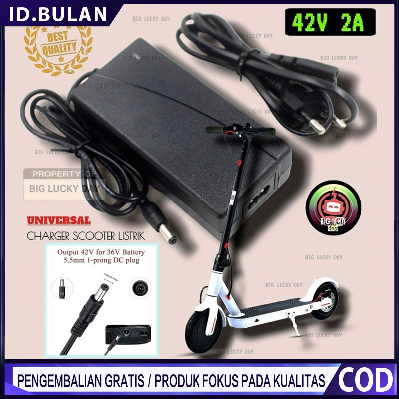 Charger 36v lithium output 42v 2A scooter listrik exotic inokim light fiido dyu himo cas batre 18650