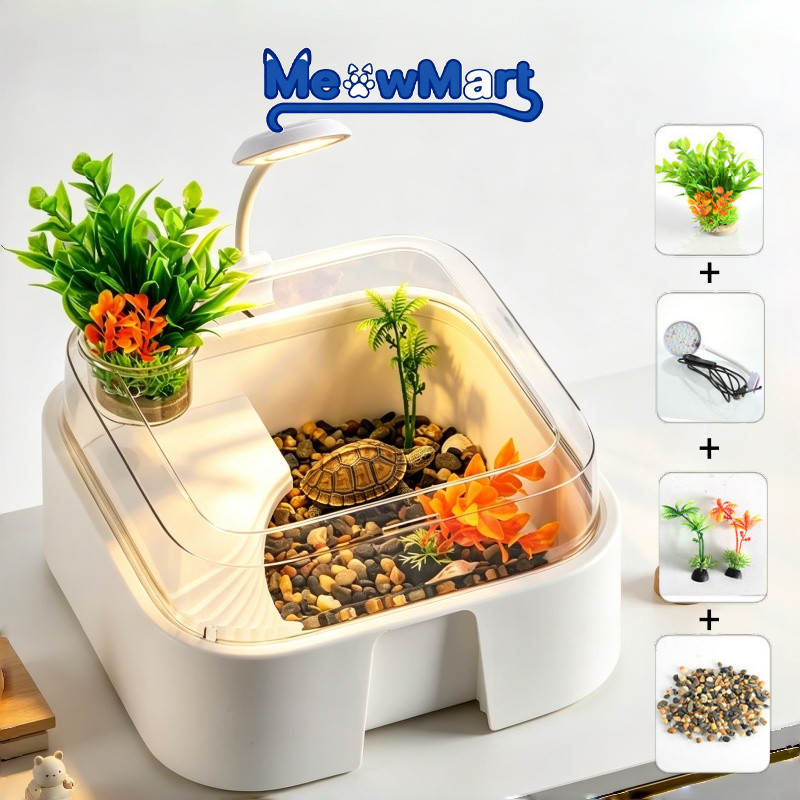 MeowMart Aquarium Kura Kura Turtle Aquarium/Kandang Kura Kura/Bak Wadah Kura Komplit/Reptile Tempat 