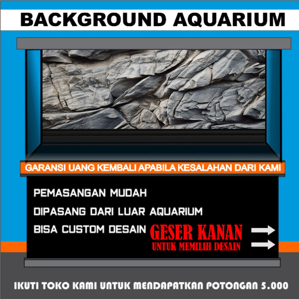 sticker aquarium wallpaper background aquarium belakang gambar batu 3d