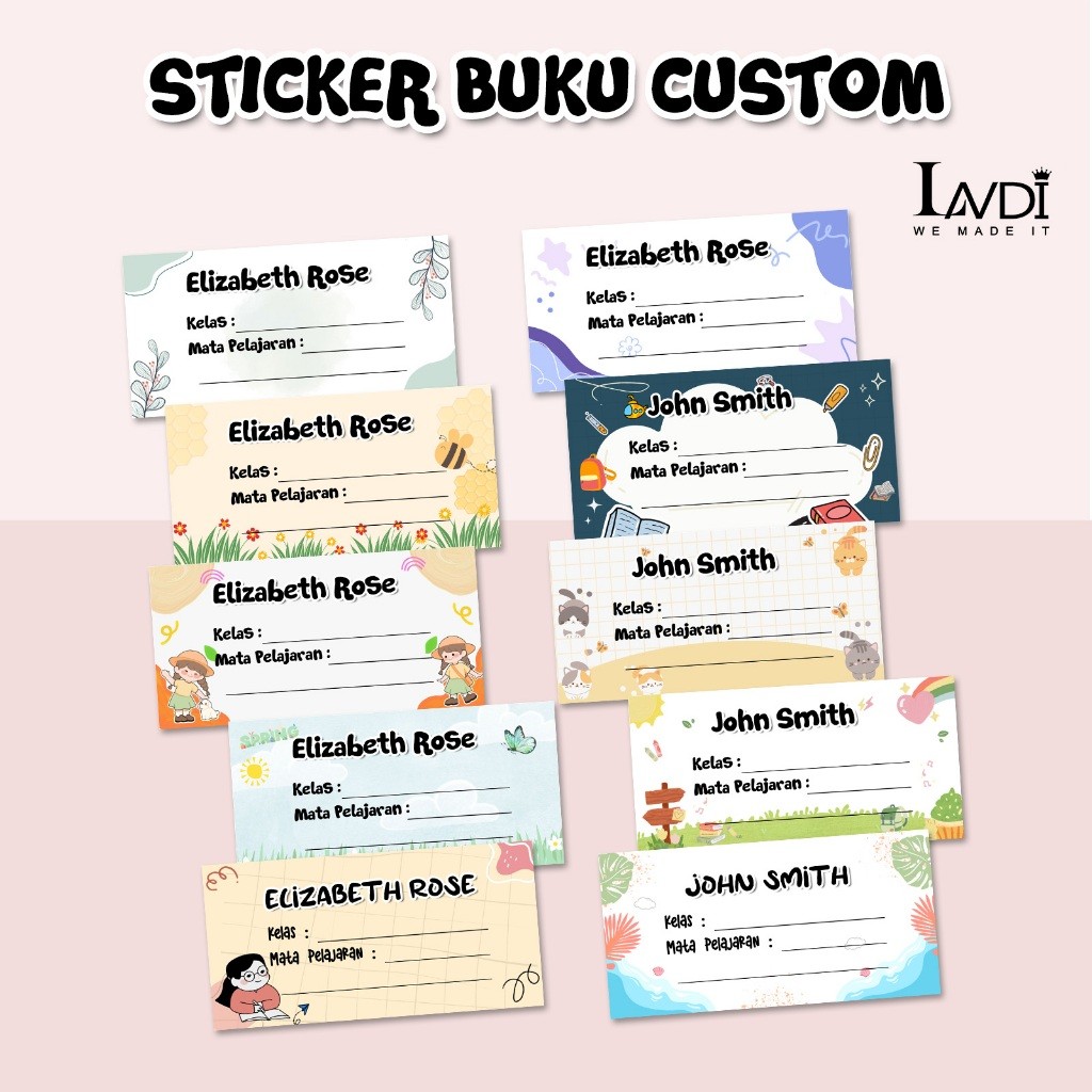 Sticker Label Nama Custom Buku Pelajaran Sekolah Aesthetic Termurah