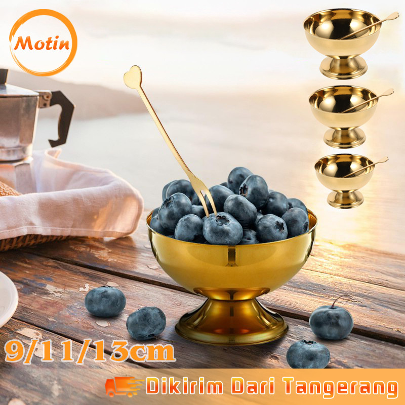 304 Stainless Steel Cangkir Es Krim Dessert Cup Cangkir Puding Wadah Es Krim Dengan Garpu