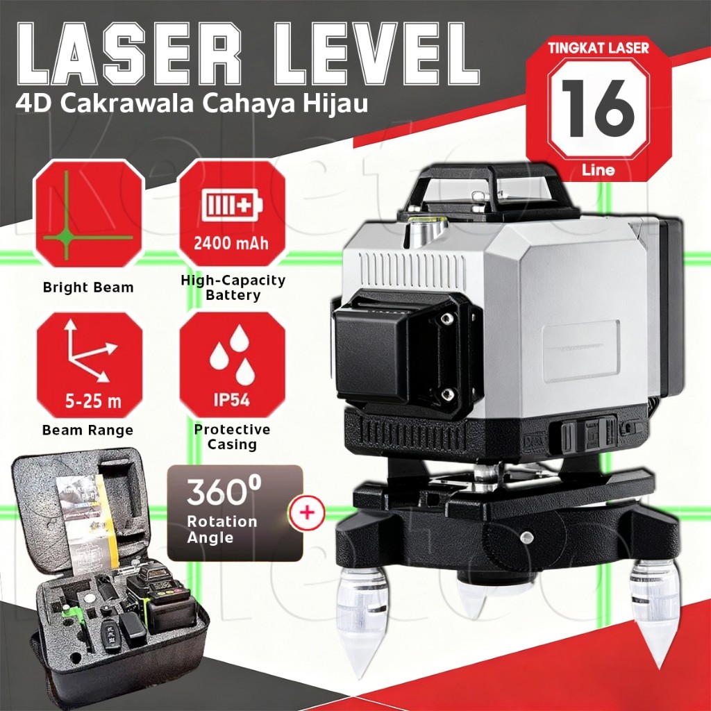 FAVORE KELETOOL Laser Level 4d 16 Line Digital Meteran Bangunan Waterpass Digital Laser Tingkat Sema