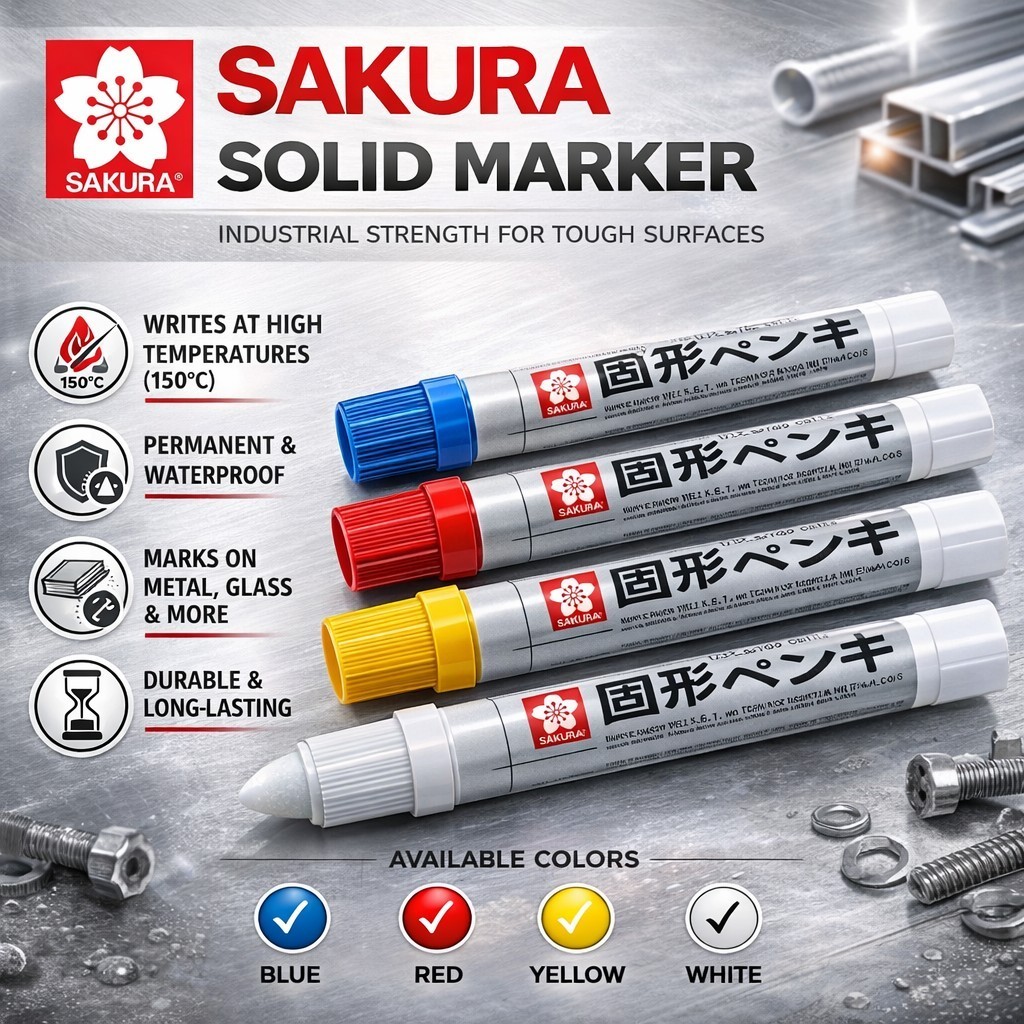 SAKURA Solid Steel Marker - Spidol Penanda Besi Permanen - Tahan Air & Karat - Warna Putih White Bir
