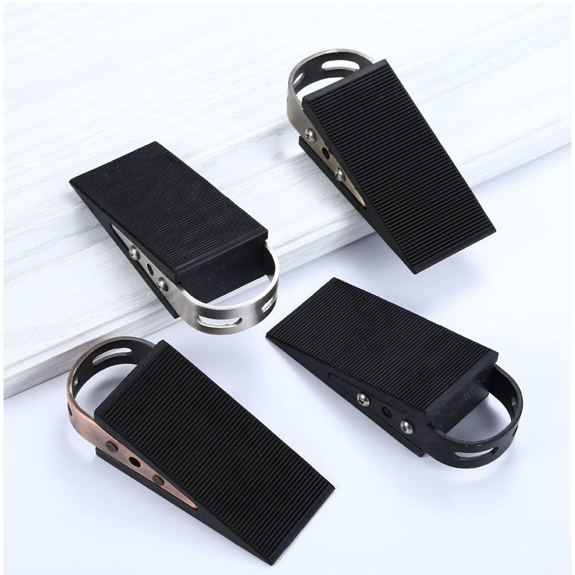 Home Use Rubber Door Stop Wedge Block Non Slip Door Jammer Stainless Steel Stopper