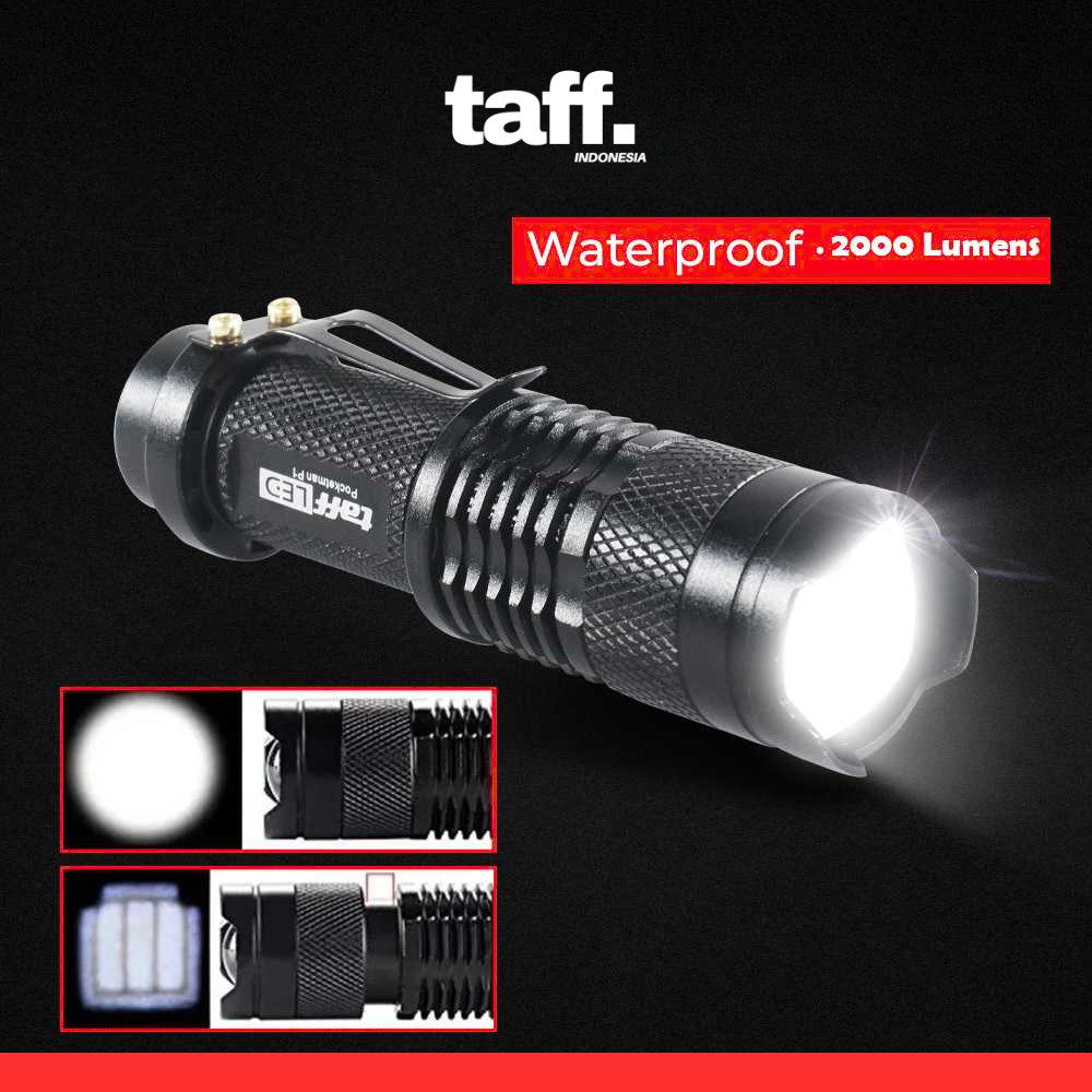 TaffLED Senter LED Flashlight 2000 Lumens Zoom Waterproof