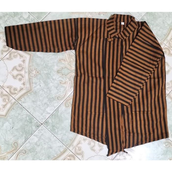 Baju lurik Surjan  Anak Jawa Bahan Premium Umur 2tahun-12 Tahun - Coklat Garis Besar, Size S