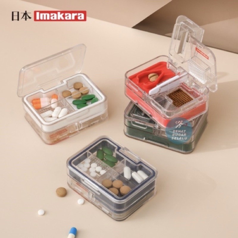 Kotak Plastik Penyimpanan Obat Pill Box Mika Imakara Crusher Cutter