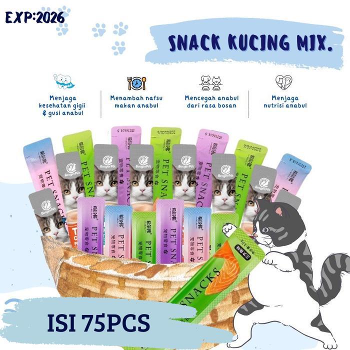 Klik Pakan Snack Mix 75pcs /SNACK KUCING MIX 50PCS /1KG MIX/500GR MIX /Makanan Hewan Pemeliharaan/ C