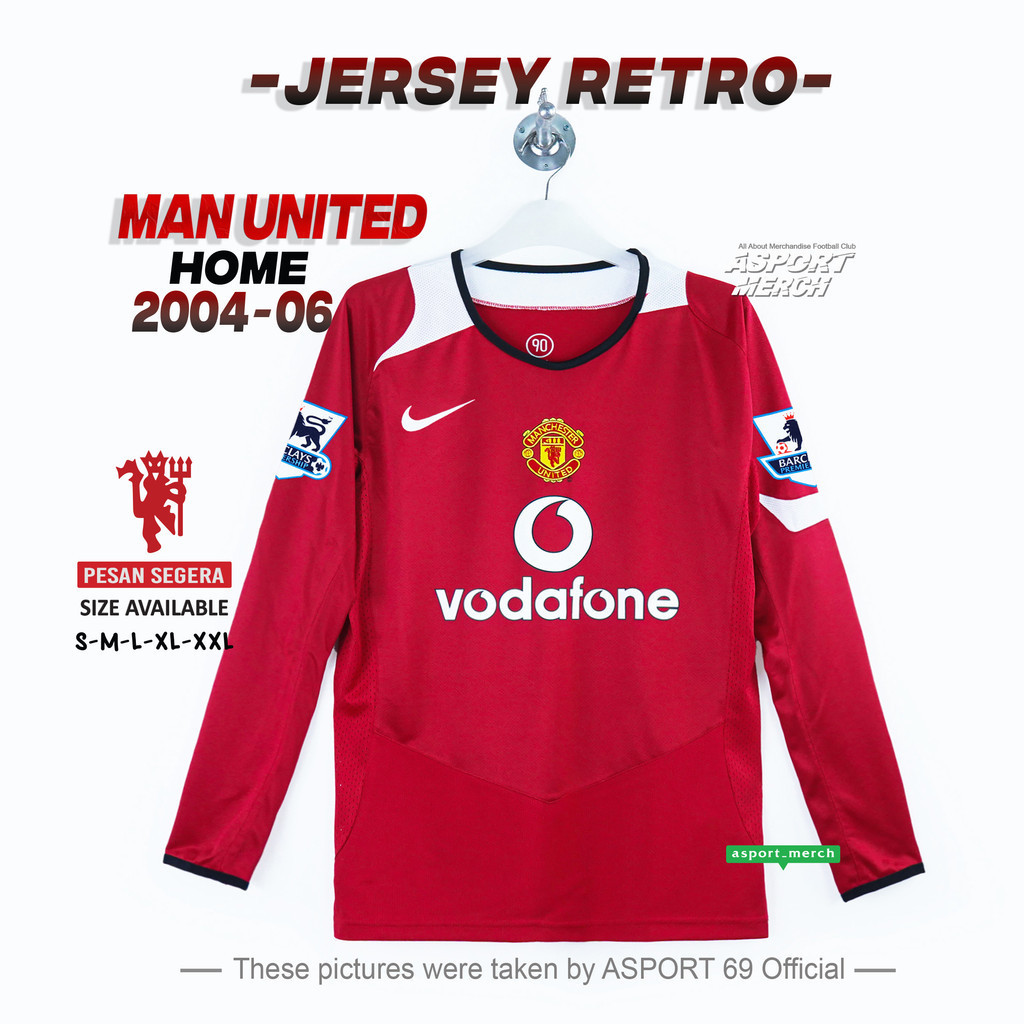 JERSEY RETRO MU MANCHESTER UNITED HOME 2004 2005 2006 VODAFONE LONG SLEEVE LENGAN PANJANG RONALDO RO