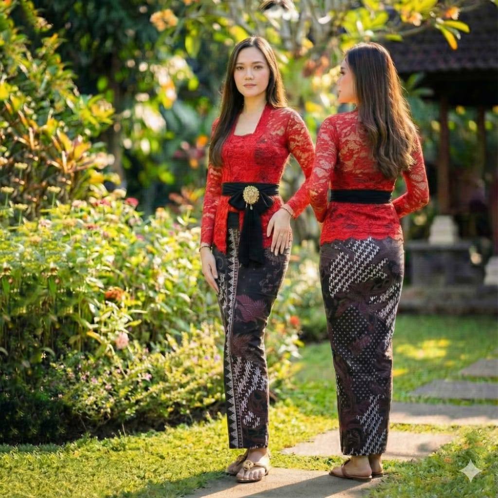 One Set (Satu Setel) Kebaya Bali Brokat Sofia + Rok + Slendang Sifon Polos 2.4 Meter / Setelan Kebay