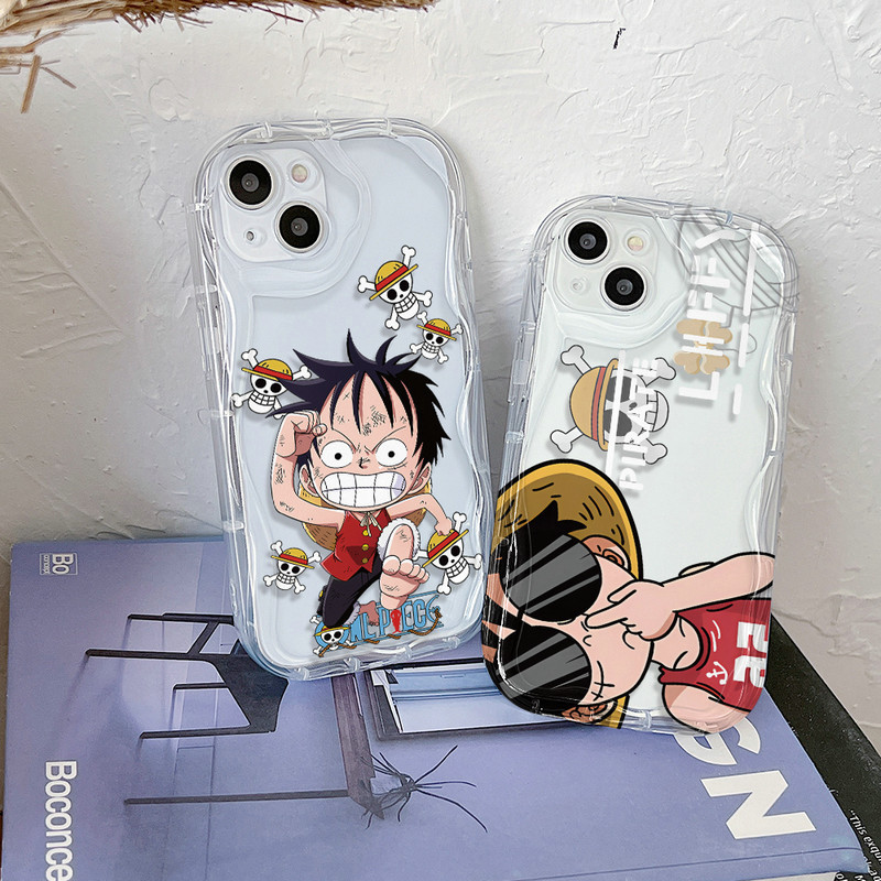 Transparan Gelombang Casing Motif Kartun Luffy Untuk iPhone 15 14 13 12 11 Pro X XR Xs Max 6 6s 7 8 
