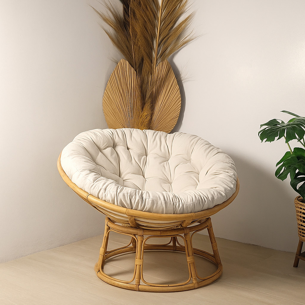 KURSI SANTAI PAPASAN ROTAN DENGAN KASUR DAN BANTAL / KURSI MINIMALIS PARABOLA BULAT