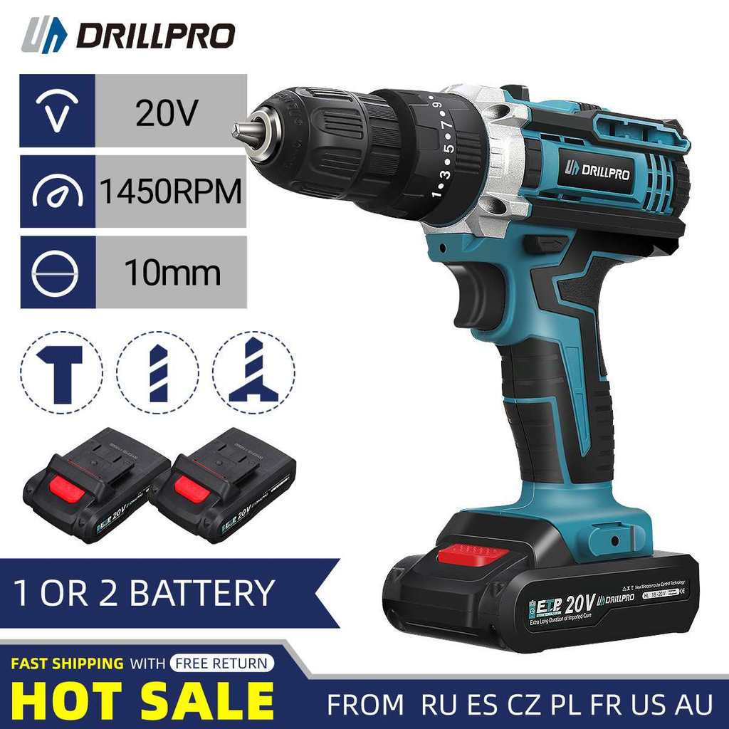 Drillpro 20V Cordless Electric Screwdriver Drill Set Brushless Screwdriver 25+3 Torque Settings 2-Sp