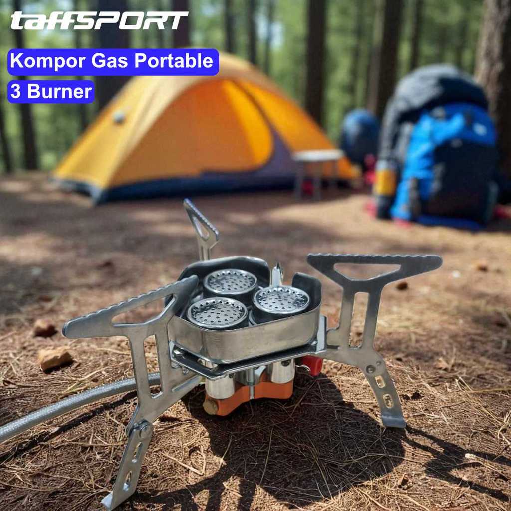 TaffSPORT Kompor Gas Portable Lipat 3 Burner / Camping Stove Ultralight Outdoor / Kompor Camping Rin