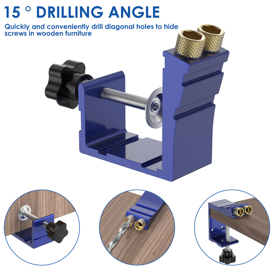 47Pcs Pocket Hole Jig Kit 15 Degree Pocket Hole Screw Jig Dowel Drill Joinery Kit Pocket Hole Guide 