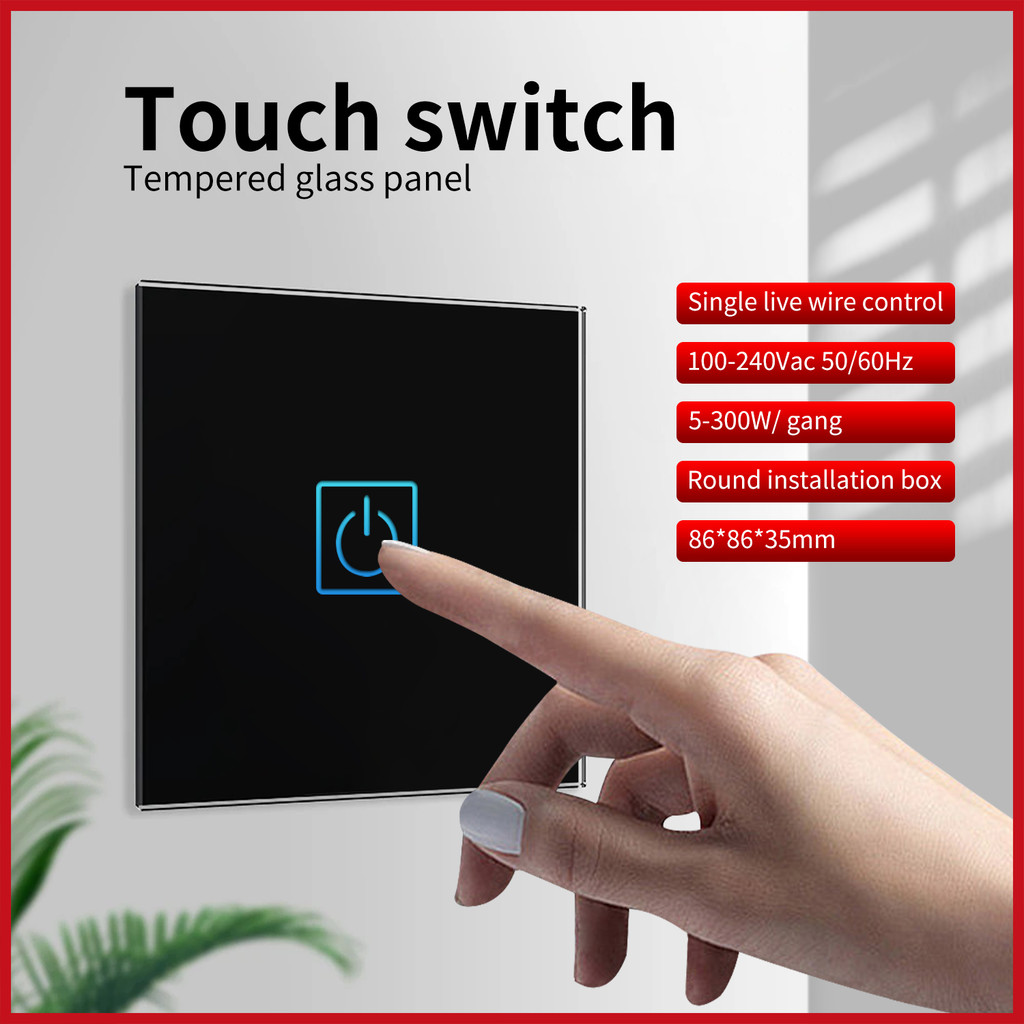 UBARO EU/UK Tempered Crystal Glass Panel Wall Light Swit Tou On/Off  Sensor Manual Power Button 1/2/