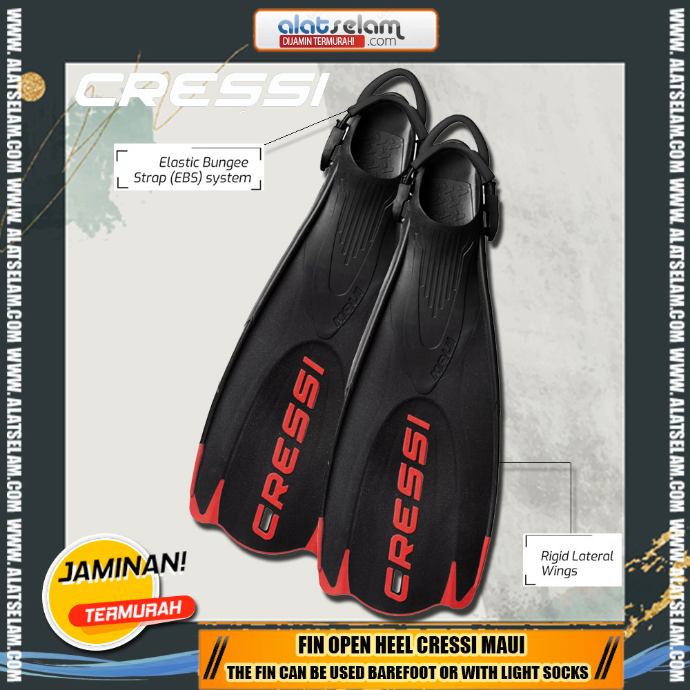 Fin Open Heel Cressi Maui / Kaki katak Snorkling Diving / Fin Snorkling / Fin Full Foot Tanpa Bootie