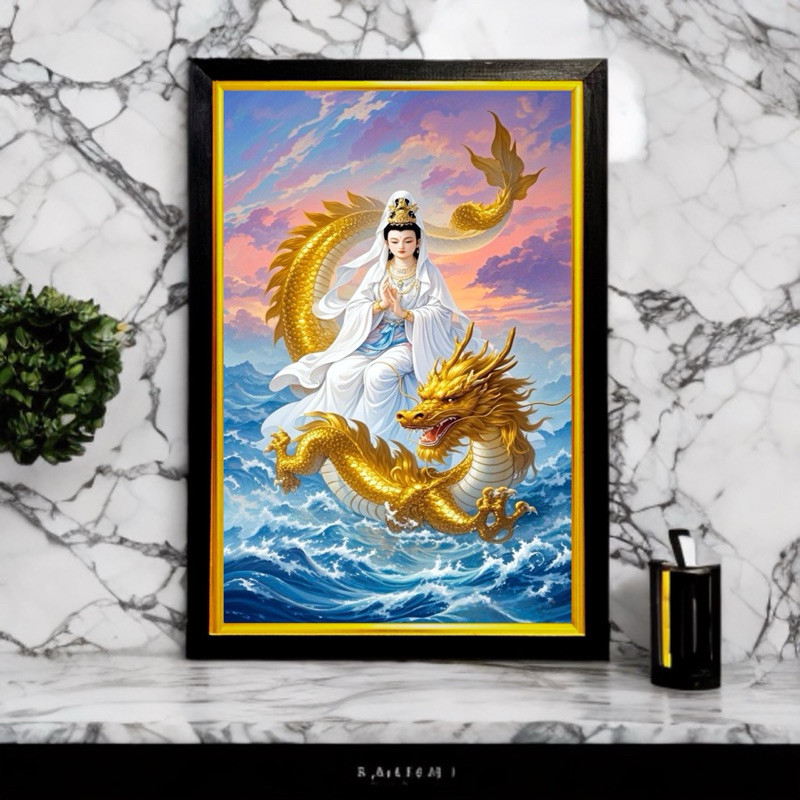 Hiasan dinding lukisan cetak gambar dewi kwan’im plus binkai cantik