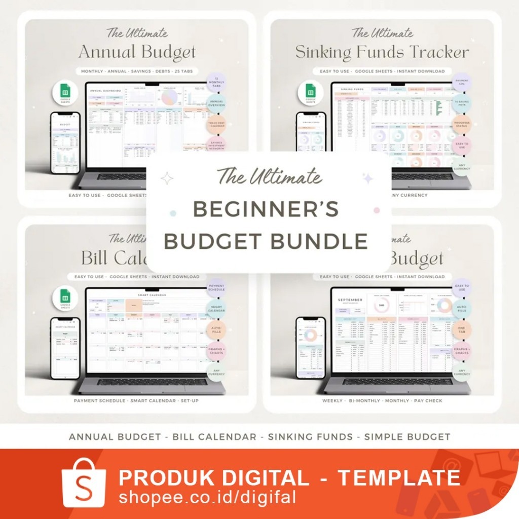BEGINNER'S BUDGET BUNDLE - Budget Spreadsheet Bundle Sheets Annual Budget Monthly Biweekly Family Bu