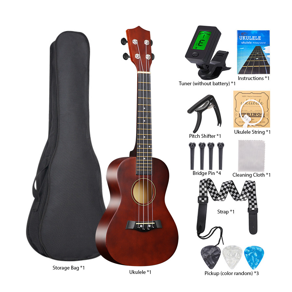 23-inch Ukulele Acoustic Ukulele Kit Strap Bridge Pin Pitch Shifter Pickup Tuner Cleaning Cloth Bass