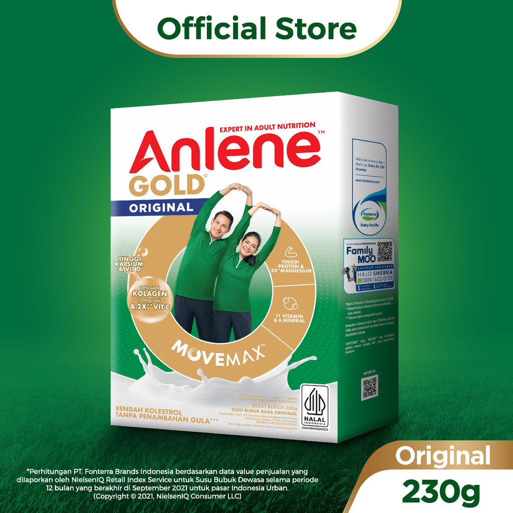 Anlene Gold 5X Susu Bubuk Dewasa Original 230g - Nutrisi Tinggi Kalsium Untuk Tulang, Sendi, dan Oto