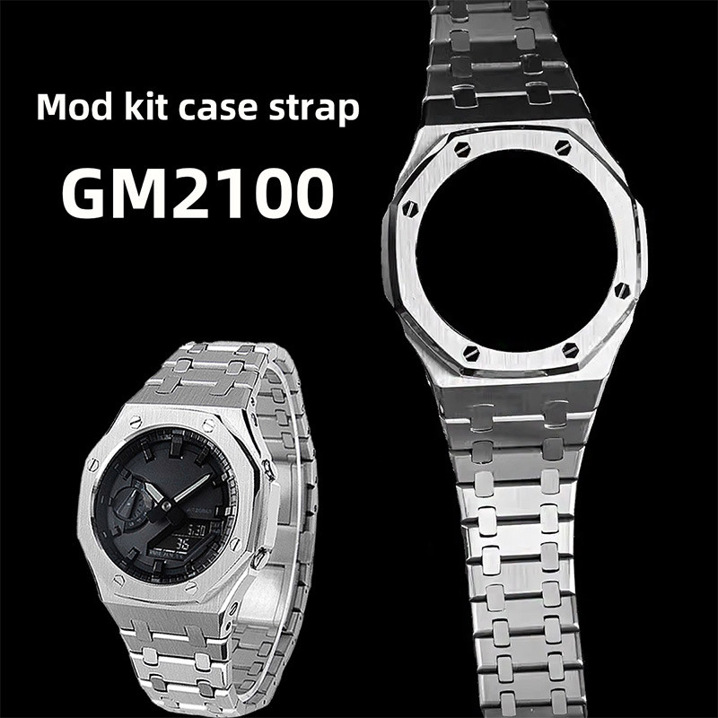 For Casio Farm Oak GM2100 Mod kit 316L Stainless Steel Case Bracelet GM-2100 Metal Bezel Silicone Ba