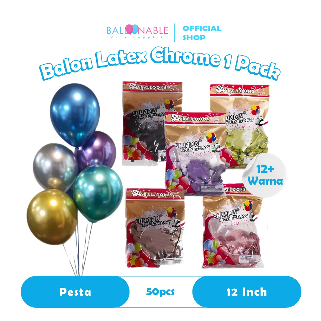 Terlaris Balon Latex Chrome 12inch 50pcs Berbagai Warna