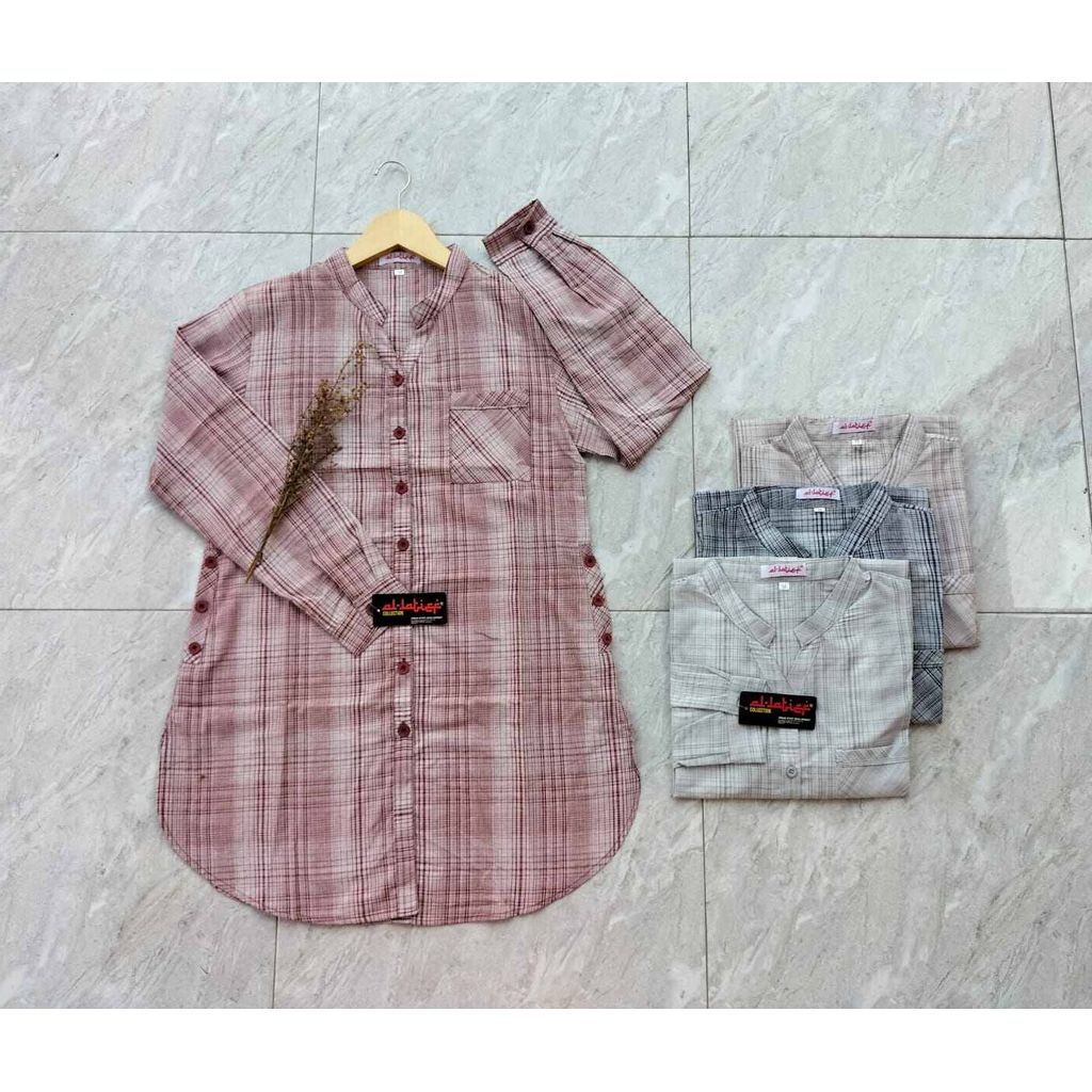 TUNIK AL-LATIEF motif salur bahan katun oxford