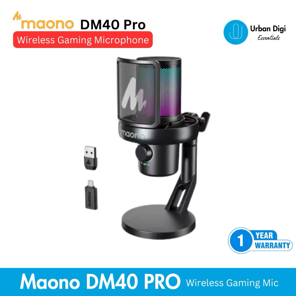 Maono DM40 Pro Wireless Microphone – Wireless Mic Gaming & Streaming dengan 6 Mode AI Voice Changer