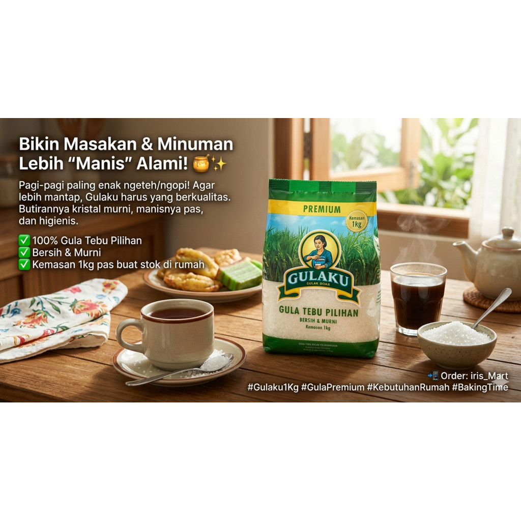 GULAKU 1KG GULA PASIR PREMIUM / TEBU - HARGA GROSIR TERMURAH - GULA 1 KG GULAKU 1 KG GULA PASIR KUNI