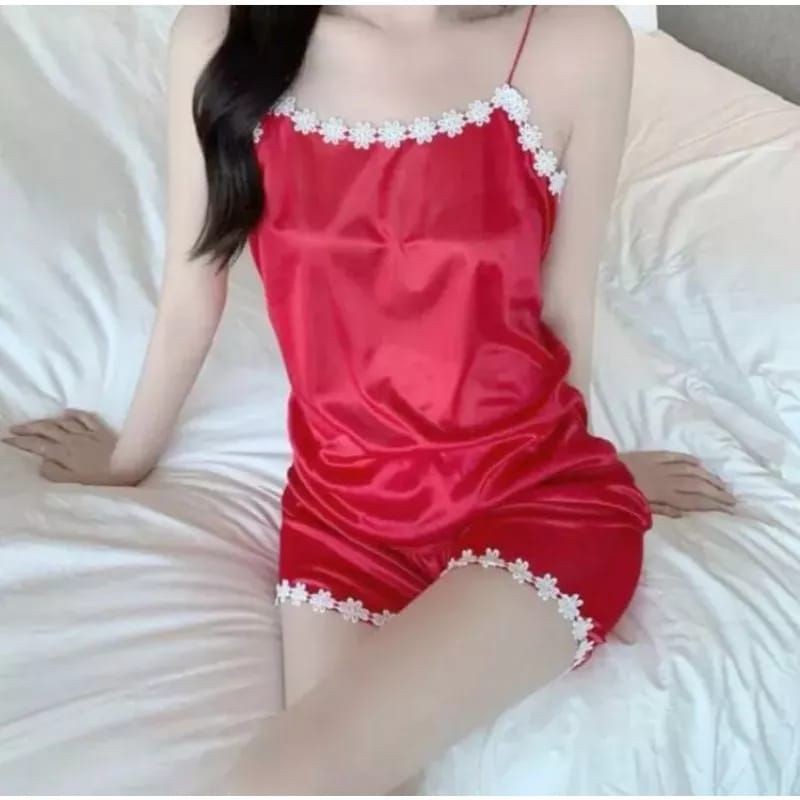 BAJU TIDUR STELAN AMORA BAHAN SATIN IMPORT warna merah