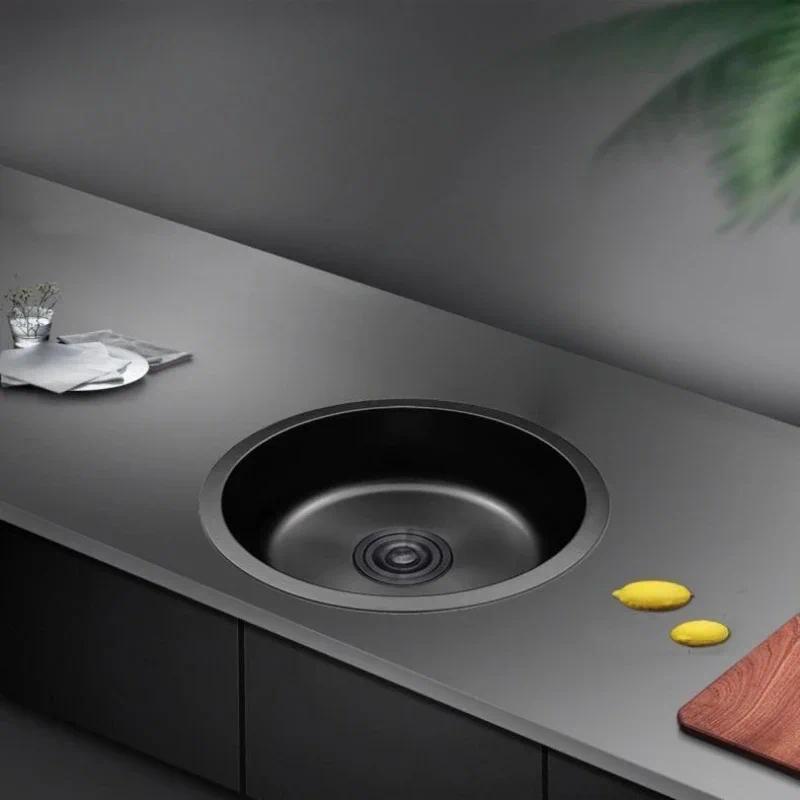 304 Stainless Steel Round Kitchen Sink Small Single Sink Bar 3-in-1 Multifunction Faucet Kitchen Sin