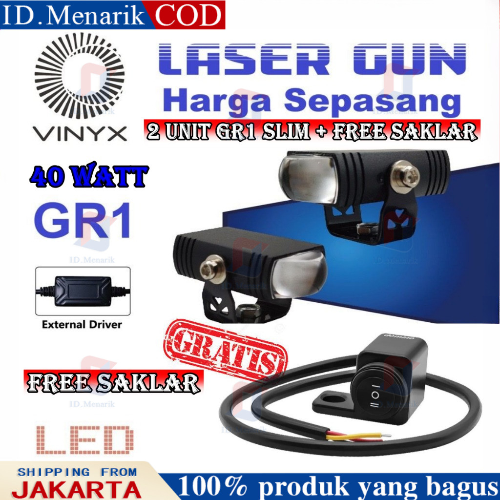 VINYX - ORIGINAL LAMPU TEMBAK VINYX GR1 D2 MINI SLIM SOROT LED LASER GUN 20 WATTT 2 WARNA X-7SEVEN H