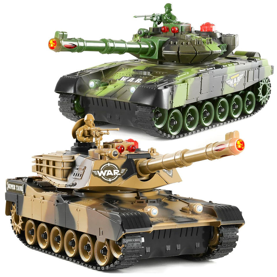 2 PACK RC tanks 2.4G Fighting Battle Tanks with LED Life Incators Realistic Sounds Remote Control Bo