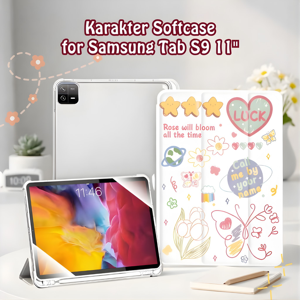 Animasi Cover Case Acrylic for Samsung Tab Galaxy A9/A9 Plus 11 Inch Cute Karakter Case for Samsung 