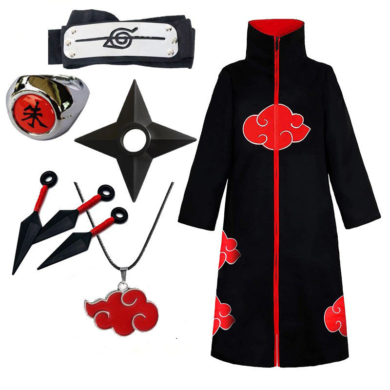 Jubah Ninja Akatsuki Naruto Bordir Kostum Cosplay Halloween Dewasa Anak Ikat Kepala