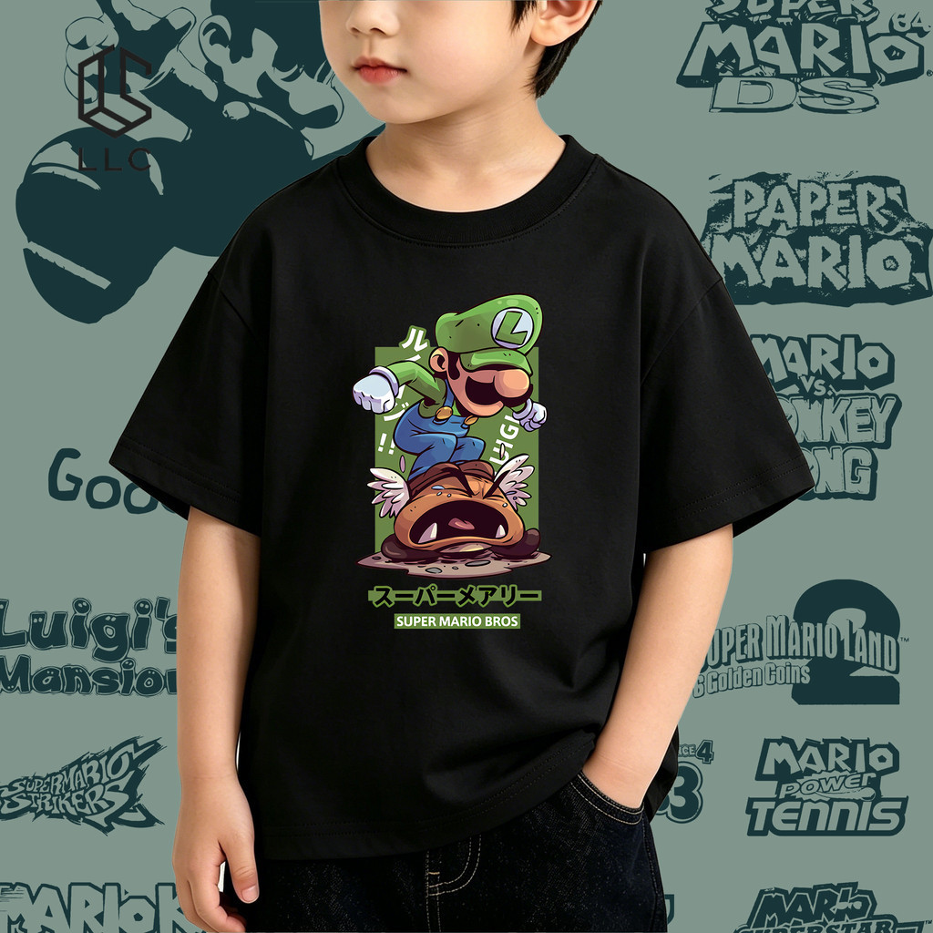 COD Kaos Anak Hitam Motif Luigi baju anak laki laki 3 tahun Menginjak Musuh, Kaos Game Keren Lengan 