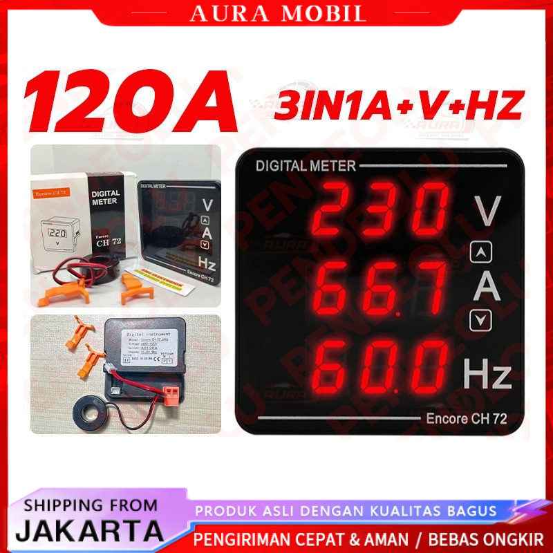Voltmeter Ampere Meter HZ Meter Digital 500V 120A CH-72 VAHz -Aura Mobil