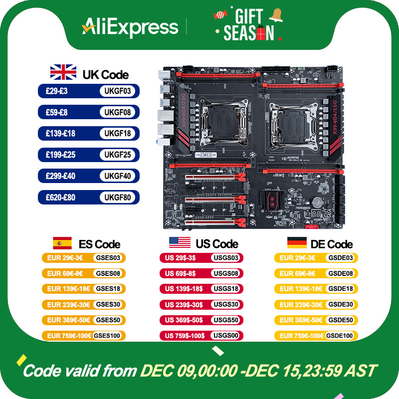 JGINYUE X99 dual CPU motherboard LGA 2011-3 supports Xeon E5 V3 V4 CPU DDR4 memory eight annels Dual