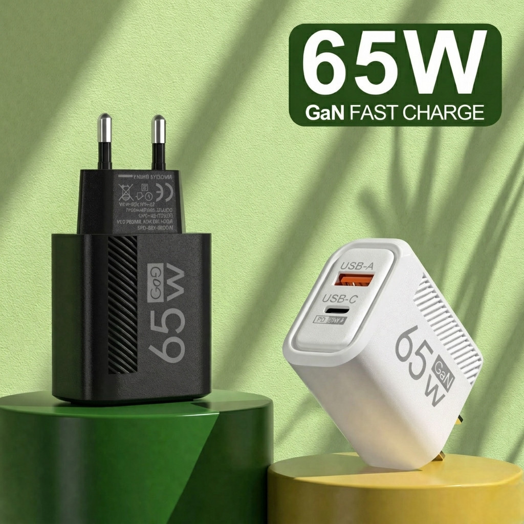 Charger GaN 65W Fast Charging PD USB Type C + USB A Adapter Quick Charge For iPhone Android Laptop