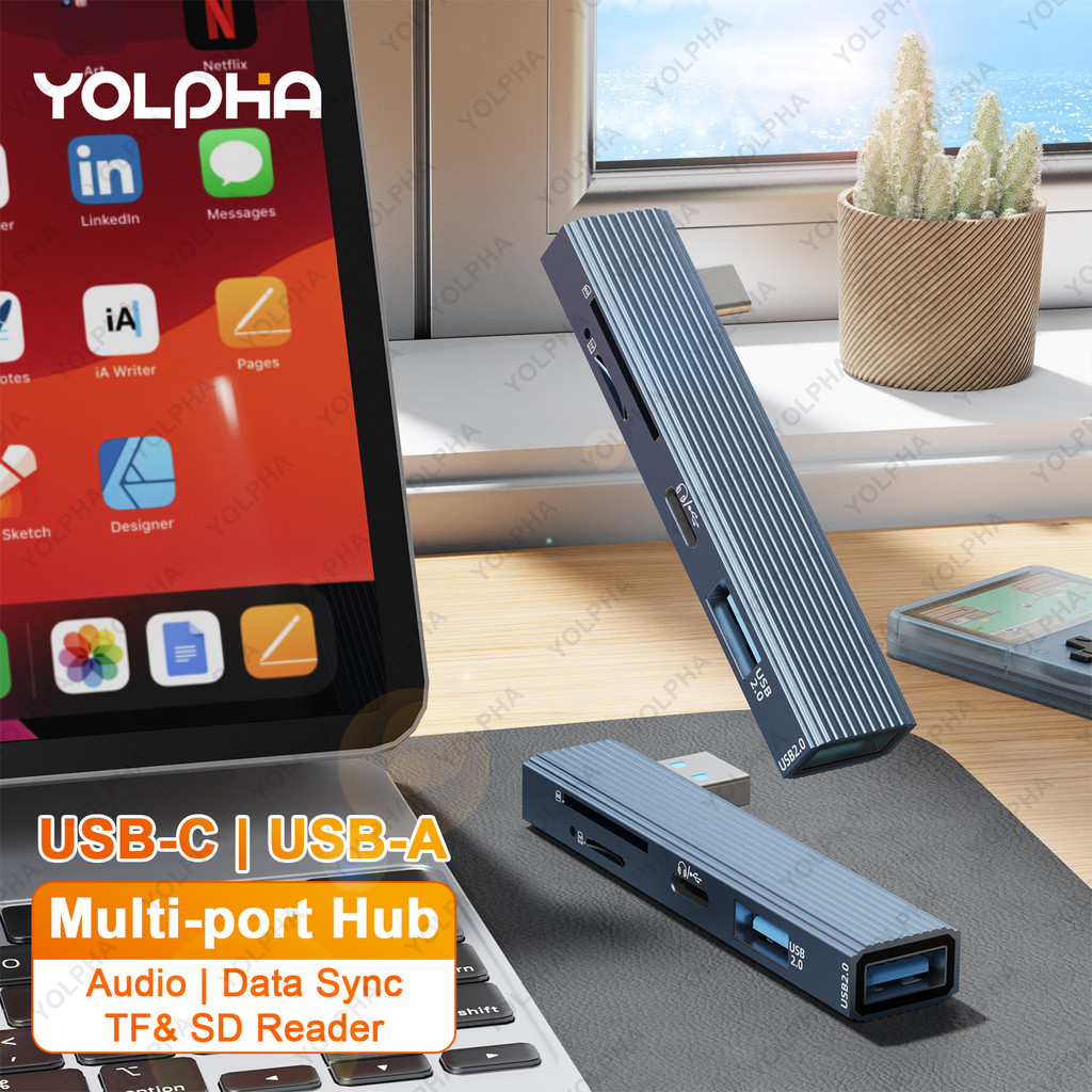 Laptop USB HUB SD TF Card Reader USBC to Micro SD Memory Card OTG Adapter TypeC Auo Jack Earphone Ad