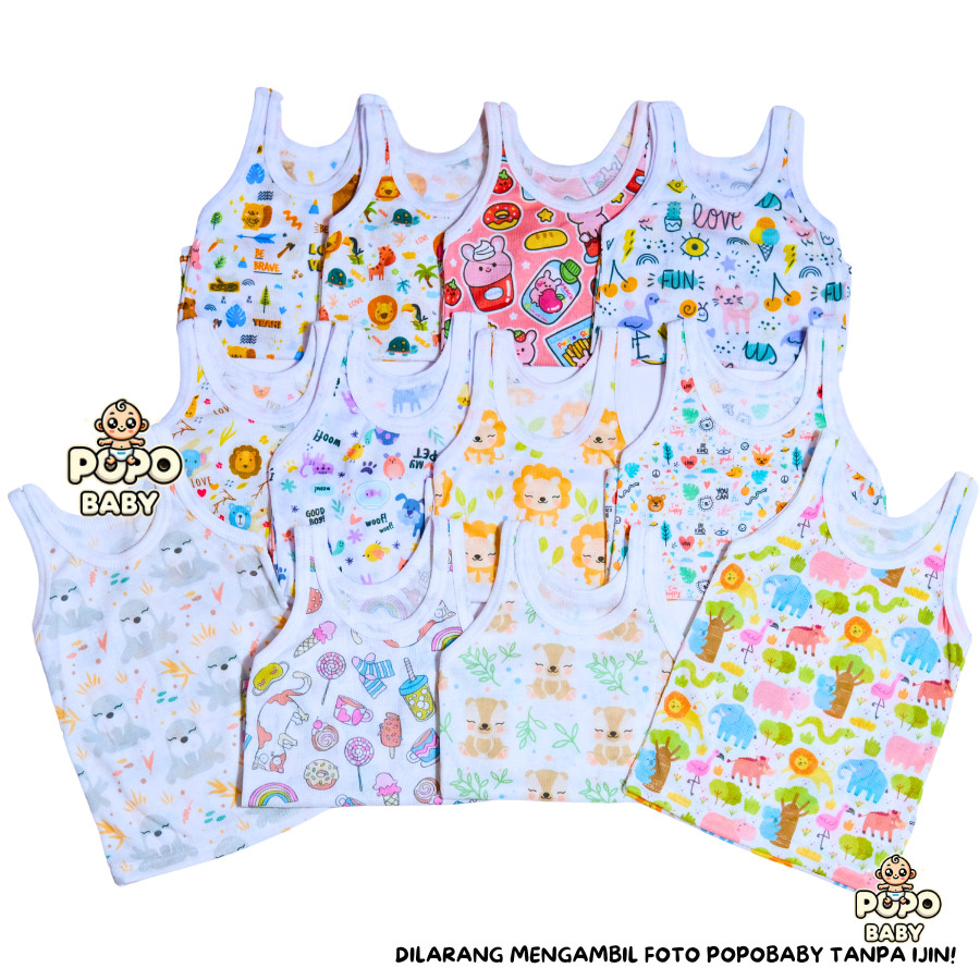 ZARISHOP.ID 12pcs/1lusin KAOS DALAM BAYI/SINGLET BAYI FULL PRINT SNI (LUSINAN)