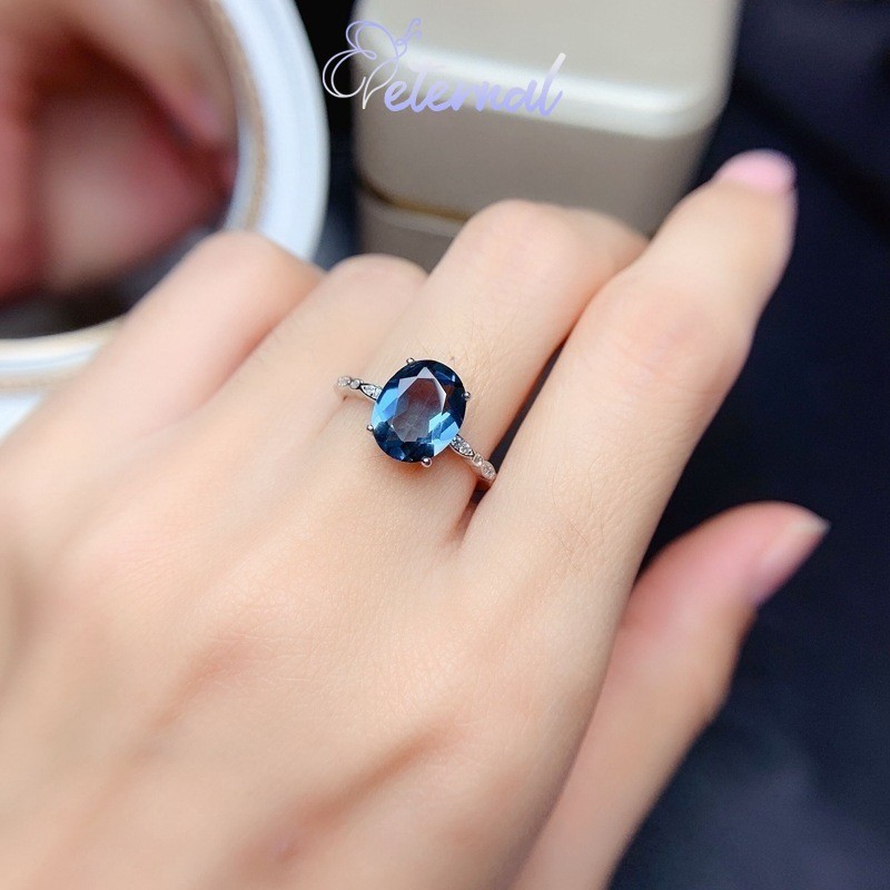 Eternal Cincin Terbuka Oval Biru Laut Topaz Elegan Baru Penuh Berlian