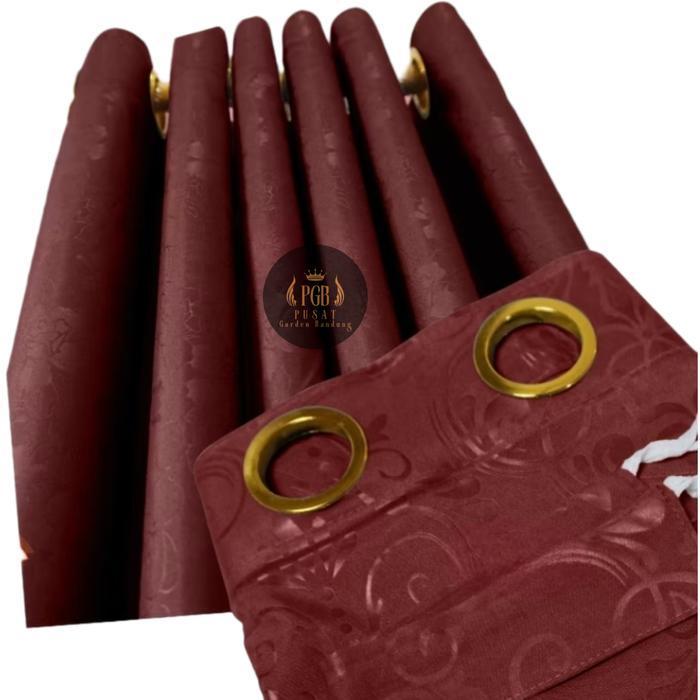 PROMO  4 PCS TIRAI PINTU DAN GORDEN JENDELA POLOS EMBOS SMOKERING 10 LUBANG Tali - MAROON, 115 X 100
