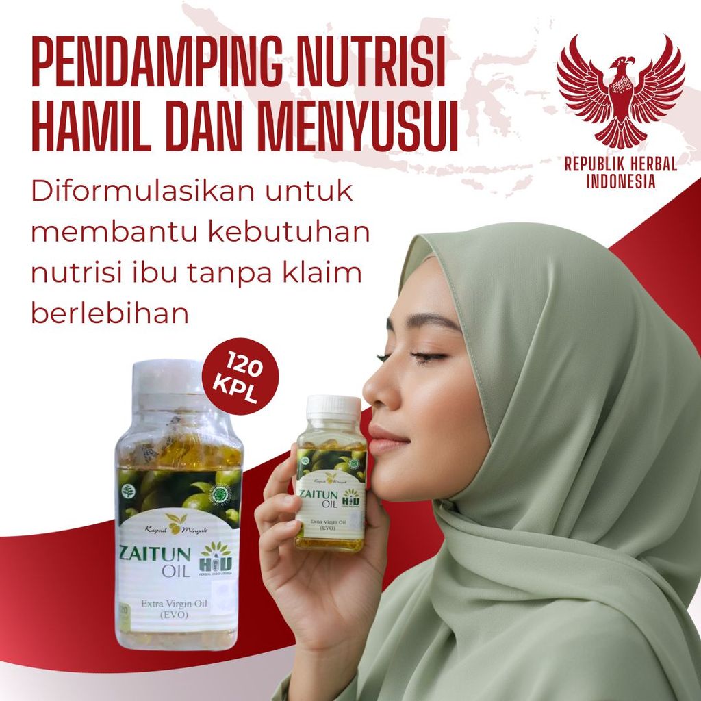 HIU Minyak Zaitun Kapsul 120 Kapsul Suplemen Nutrisi Ibu Hamil dan Menyusui Herbal Indo Utama