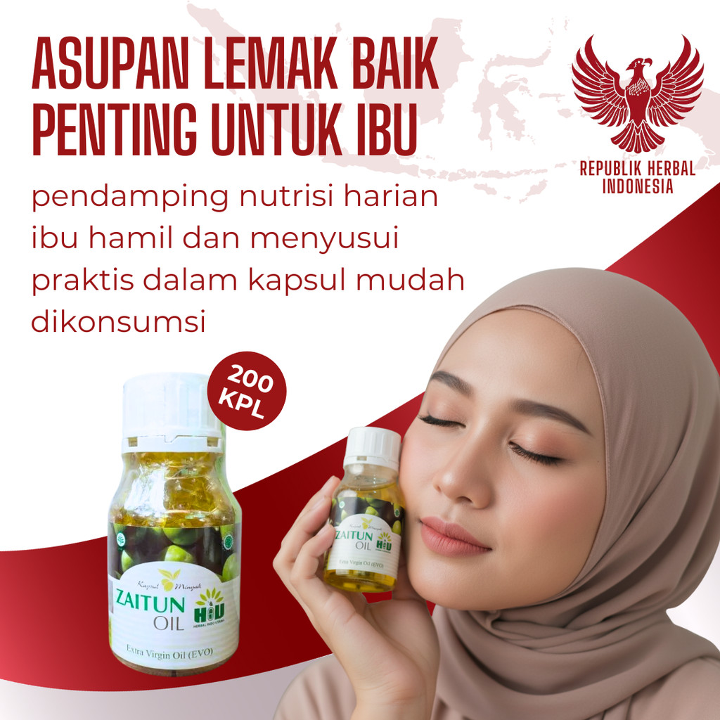 HIU Minyak Zaitun Extra Virgin Oil (EVO) Herbal Indo Utama 200 Kapsul Suplemen Ibu Hamil dan Menyusu